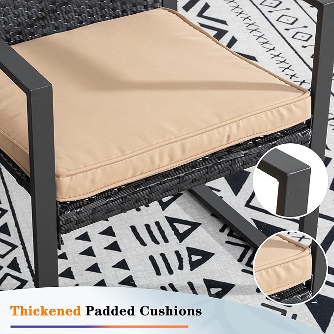 Shintenchi 3 Pieces Outdoor Patio Furniture Set, Modern Wicker Bistro Set, Conversation Rattan Chair of 2 with Coffee Table for Yard Porch Poolside Lawn(Khaki)