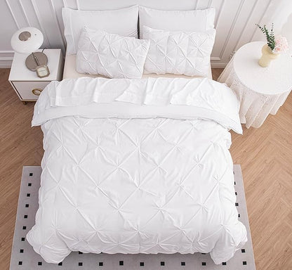 LANE LINEN Bedding Comforter Set for Split King Mattress, Soft 8 Piece Split King Bed in a Bag with 1 King Comforter, 1 King Size Flat Sheet, 2 Twin XL Fitted Sheets, 2 Pillowcases & 2 Shams - White