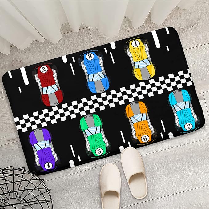 Race Car Rug Kids Play Area Rugs Race Car Track Rug Kids Rug with Roads and Tracks Car Track Carpet Car Rug for Boys Room Race Car Room Decor for Boys,Black 2'×3'