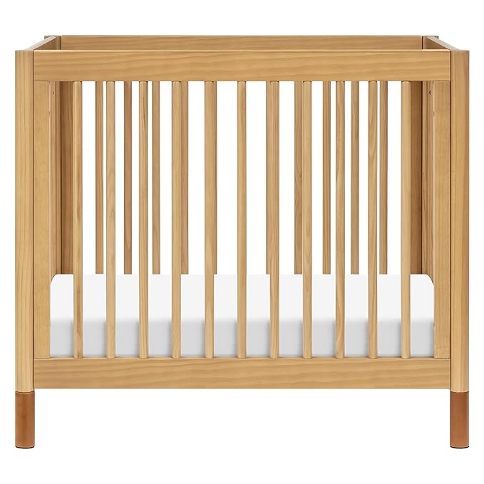 babyletto Gelato 4-in-1 Convertible Mini Crib with Toddler Bed Conversion in Honey with Vegan Tan Leather Feet, Greenguard Gold Certified