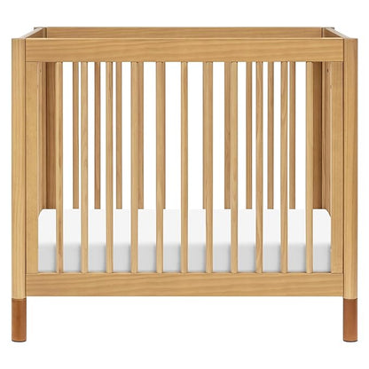 babyletto Gelato 4-in-1 Convertible Mini Crib with Toddler Bed Conversion in Honey with Vegan Tan Leather Feet, Greenguard Gold Certified