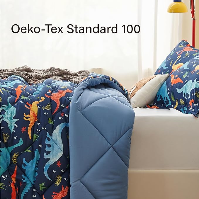 Queen Dinosaur Kids Bedding Set for Boys, 3 Pieces Queen Dinosaur Kids Comforter Sets, Super Soft Lightweight for All Seasons, Includes 1 Comforter (88"x88") and 2 Pillowcase (20"x26"+2")