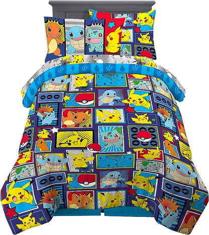 Franco Kids Bedding Super Soft Comforter and Sheet Set with Sham, 5 Piece Twin Size, Pokemon