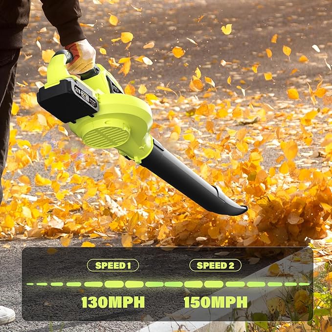 SOYUS Leaf Blower, 20V Leaf Blower Cordless with 2x2.0Ah Battery and Charger, 150 MPH Electric Leaf Blower with Two-Speed Mode, Blowers for Lawn Care, Debris Dust Cleaning(Green)