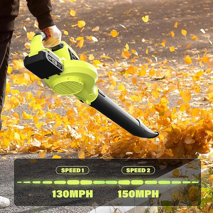 SOYUS Leaf Blower, 20V Leaf Blower Cordless with 2x2.0Ah Battery and Charger, 150 MPH Electric Leaf Blower with Two-Speed Mode, Blowers for Lawn Care, Debris Dust Cleaning(Green)