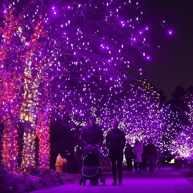 Dazzle Bright 2 Pack Total 400LED 132FT Halloween Solar String Outdoor Lights, Solar Powered with 8 Modes Waterproof Halloween Lights for Bedroom Patio Garden Tree Party Yard Decoration (Purple)