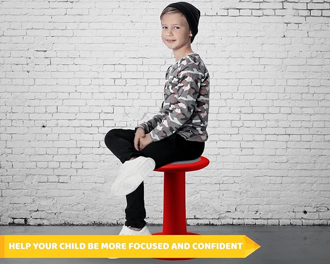 Studico ActiveChairs Kids Wobble Stool, Flexible Elementary Classroom Seating, Improves Focus, Posture and Helps ADHD/ADD, Sensory Chair, Active Fidget Chairs, Pre-Teen 17.75" Chair, Ages 7-12, Red