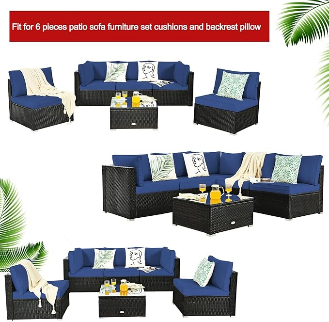 ClawsCover 12Pack Outdoor Seat and Back Cushions Replacement Covers Fit for 6Pieces 5-Seater Wicker Rattan Patio Furniture Conversation Set Sectional Couch Chairs,Navy-Include Cover Only