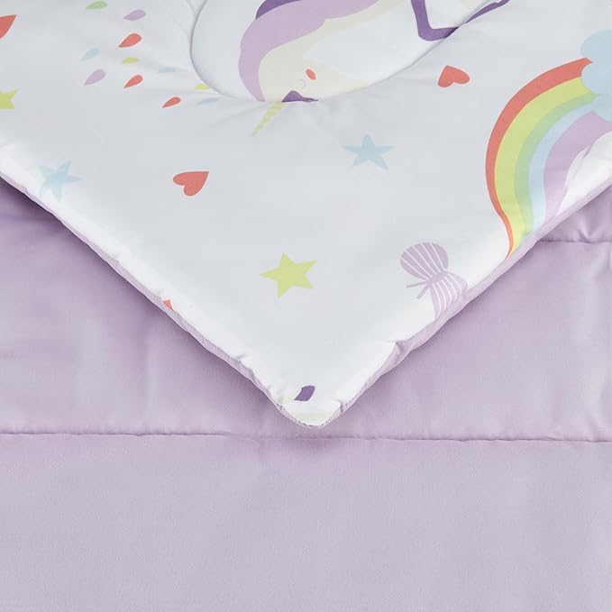 Amazon Basics Microfiber Kid's Bed-in-a-Bag 7 Piece Bedding Set, Full/Queen, Unicorn Print