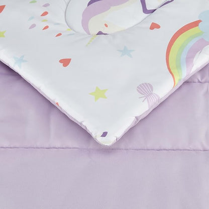 Amazon Basics Microfiber Kid's Bed-in-a-Bag 7 Piece Bedding Set, Full/Queen, Unicorn Print