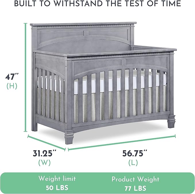 Evolur Santa Fe 5-in-1 Convertible Crib, Storm Grey