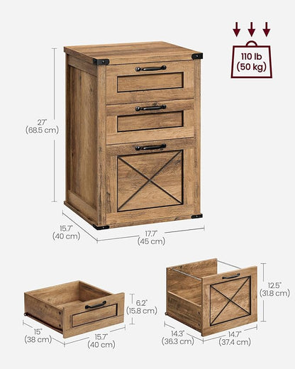 VASAGLE File Cabinet, Filing Cabinet with 3 Drawers, Printer Stand, Fit A4, Letter Size, Hanging File Folders, Modern Farmhouse Style, for Home Office, Study, Honey Brown UOFC054T41