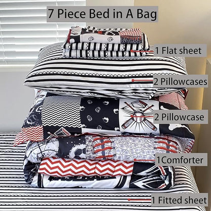 7 Piece Baseball Comforter Set Bed in A Bag Full Size 3D Softball Sports Bedding Set for Boys Kids Microfiber Comforter All Season (1 Comforter, 1 Flat Sheet, 1 Fitted Sheet, 4 Pillowcase)