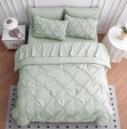 LANE LINEN Queen Size Comforter Set with Sheets, 7 Piece Comforter Set Queen Size, Pintuck Queen Comforter Set, Soft Queen Bed Set, Queen Size Bedding Comforter Sets, Queen Bed in Bag Set - Mineral