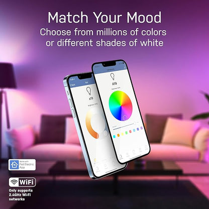 Feit Electric Smart Bulb, 100W Equivalent Color Changing and Tunable White, 2.4Ghz Wifi light bulb, No Hub Needed, Works with Alexa and Google Assistant, High CRI Dimmable LED OM100/RGBW/CA/AG, 1 Pack