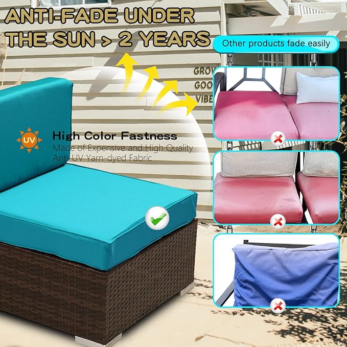 ClawsCover 14Pack Outdoor Patio Seat and Back Cushions Replacement Covers Fit for 7Pieces 6-Seater Wicker Rattan Sectional Couch Chair Furniture Set,Turquoise-Include Cover Only (Large)