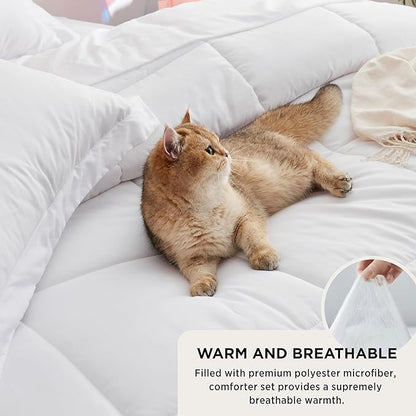 Bedsure White Twin Comforter Set - 5 Pieces Solid Twin Bed in a Bag, Twin Bed Set White with Comforters, Sheets, Pillowcase & Sham