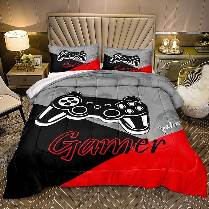 Gaming Comforter for Boys Teen Game Contoller Bedding Set for Kids Down Alternative Comforter for All Season Gamer Home Decor for Comforter Set Queen,1 Comforter 2 Pillowcases