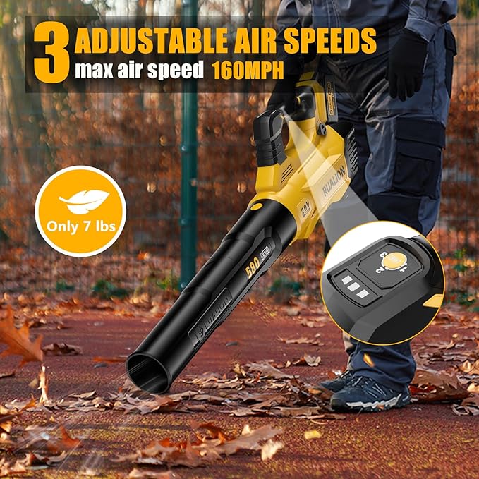 Leaf Blower Cordless, Electric Leaf Blowers Up to 580 CFM 160 MPH, Battery Powered Blowers for Lawn Care, Patio, Garage(2 * 20V 3.0 Ah Batteries and Charger included)
