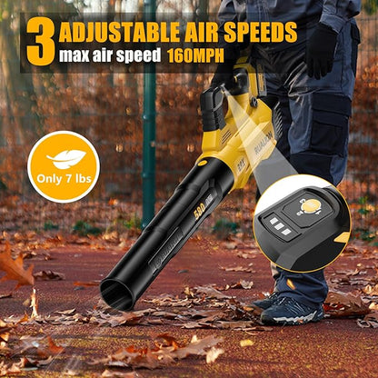 Leaf Blower Cordless, Electric Leaf Blowers Up to 580 CFM 160 MPH, Battery Powered Blowers for Lawn Care, Patio, Garage(2 * 20V 3.0 Ah Batteries and Charger included)