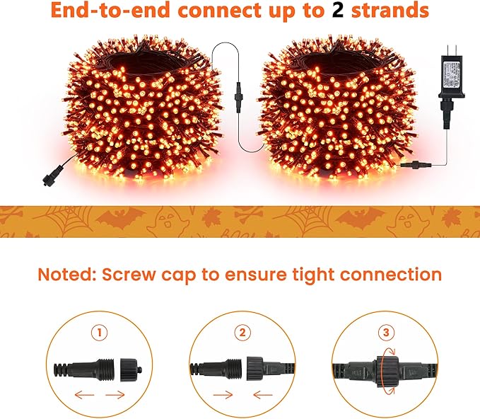 Toodour Halloween Orange Lights, 131ft 350 LED Plug in Halloween String Lights with 8 Modes and Timer, Connectable Outdoor Halloween Lights for Home, Party, Indoor Halloween Decor
