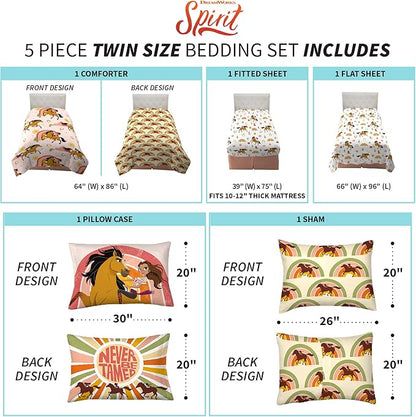 Franco Kids Bedding Super Soft Comforter and Sheet Set with Sham, 5 Piece Twin Size, Spirit Riding Free
