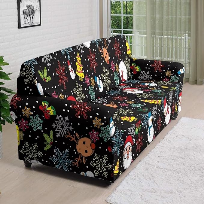 FKELYI Christmas Sofa Slipcover Santa Claus Furniture Protector Washable Easy Going Stretch Sofa Slipcover with Elastic Bottom XL