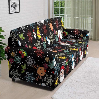 FKELYI Christmas Sofa Slipcover Santa Claus Furniture Protector Washable Easy Going Stretch Sofa Slipcover with Elastic Bottom XL