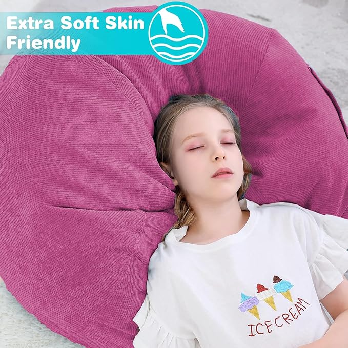 Stuffed Animal Storage Bean Bag Chair Cover (No Filler) for Kids and Adults.Soft Premium Corduroy Stuffable Beanbag for Organizing Children Plush Toys or Memory Foam Small 100L (RoseRed)