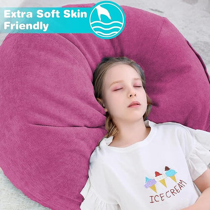 Stuffed Animal Storage Bean Bag Chair Cover (No Filler) for Kids and Adults.Soft Premium Corduroy Stuffable Beanbag for Organizing Children Plush Toys or Memory Foam Small 100L (RoseRed)
