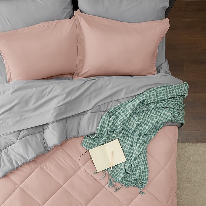 Bedsure Blush Pink California King Size Comforter Set - 7 Pieces Reversible Cal King Bed in a Bag Bed Set with Comforters, Sheets, Pillowcases & Shams, California King Bedding Sets