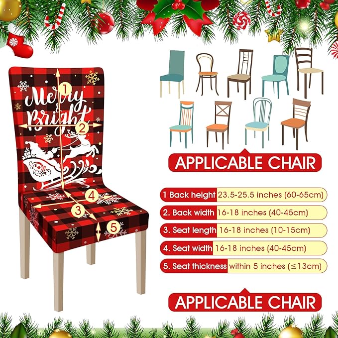 Ganeen 6 Pcs Christmas Chair Covers Merry Christmas Chair Back Cover Stretch Christmas Seat Cover Washable Xmas Dining Chair Protector Slipcover for Dining Room Kitchen Holiday Party (Cute Style)