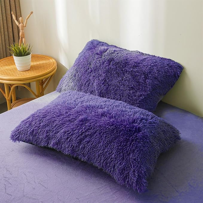 FOPPA Dark Blue fluffy Comforter Cover Set king- Ultra Soft fluffy navy blue Bedding Sets 3 Pieces (1 Duvet Cover + 2 Pillow case) navy blue fluffy bed set (Dark Blue, King)