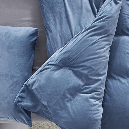 Wellboo Blue Velvet Comforter Sets Full Size Women Men Solid Lake Blue Fluffy Bedding Comforters Modern Minimalist Blue Flannel Cozy Quilts Plain Haze Blue Aesthetic Blanket Ultra Soft Shaggy Bed