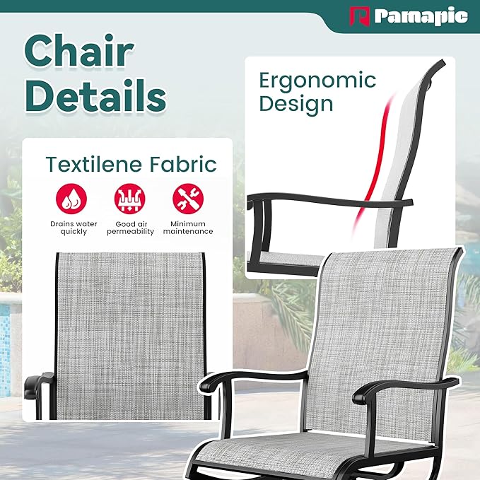 Pamapic 7 Pieces Patio Dining Set, Outdoor Dining Set for Garden Backyard Poolside Deck,Outdoor Table and Chairs Set with 4 Textilene Swivel Chairs ＆ 2 Regular Chairs,Gray