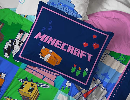 Jay Franco Minecraft Animal Patch 7 Piece Full Bed Set - includes Comforter & Sheet Set Bedding - Super Soft Fade Resistant Microfiber (Official Minecraft Product)
