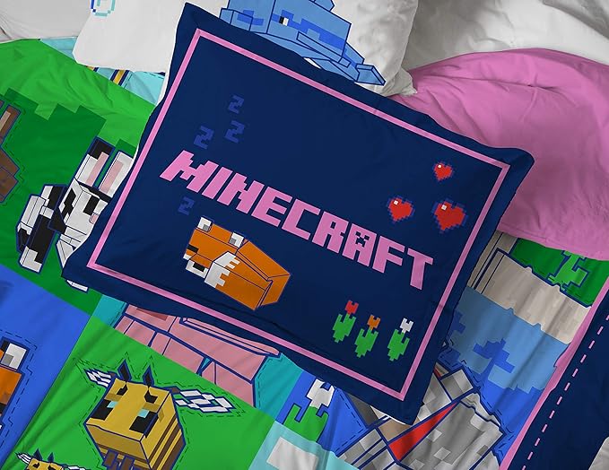 Jay Franco Minecraft Animal Patch 5 Piece Twin Bed Set - Includes Comforter & Sheet Set Bedding - Super Soft Fade Resistant Microfiber (Official Minecraft Product)