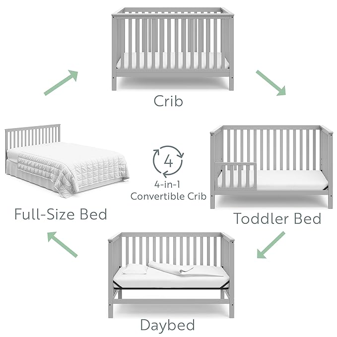Storkcraft Hillcrest 4-in-1 Convertible Crib (Pebble Gray) - Converts to Daybed, Toddler Bed, and Full-Size Bed, Fits Standard Full-Size Crib Mattress, Adjustable Mattress Support Base