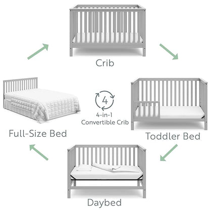Storkcraft Hillcrest 4-in-1 Convertible Crib (Pebble Gray) - Converts to Daybed, Toddler Bed, and Full-Size Bed, Fits Standard Full-Size Crib Mattress, Adjustable Mattress Support Base