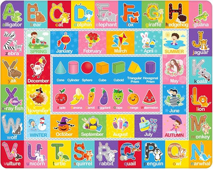 IMIKEYA Play Rugs Playroom Mat with Colorful Pattern, Playtime Collection ABC Alphabet, Seasons, Months, Fruit and Shapes Playmat Educational Rug for Kids Playroom Bedroom, 55 x 43.3 Inch