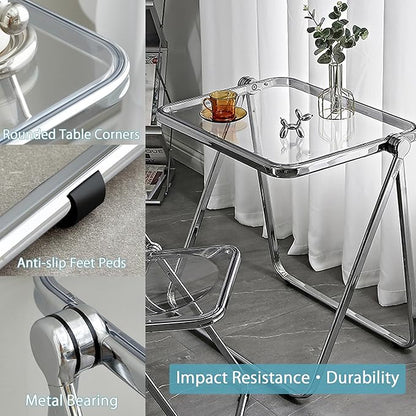 KAIHAOWIN Small Folding Table- Acrylic Morden TV Tray for Snack Dinner on Couch, Tiny Foldable Desk Writing Desk for Home Office for Small Spaces No Assembly Required