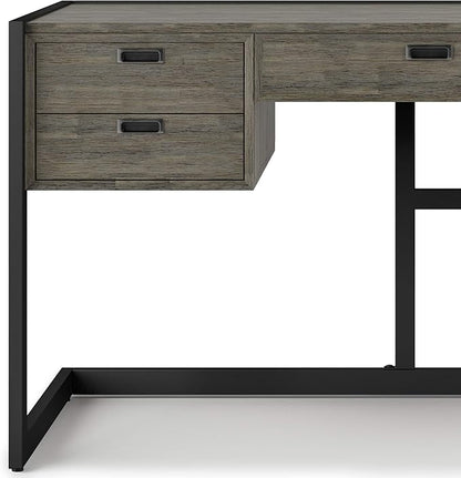 SIMPLIHOME Hampden SOLID ACACIA WOOD Modern Industrial 60 Inch Wide Desk in Weathered Grey, For the Office Desk, Writing Table, Workstation and Study Table