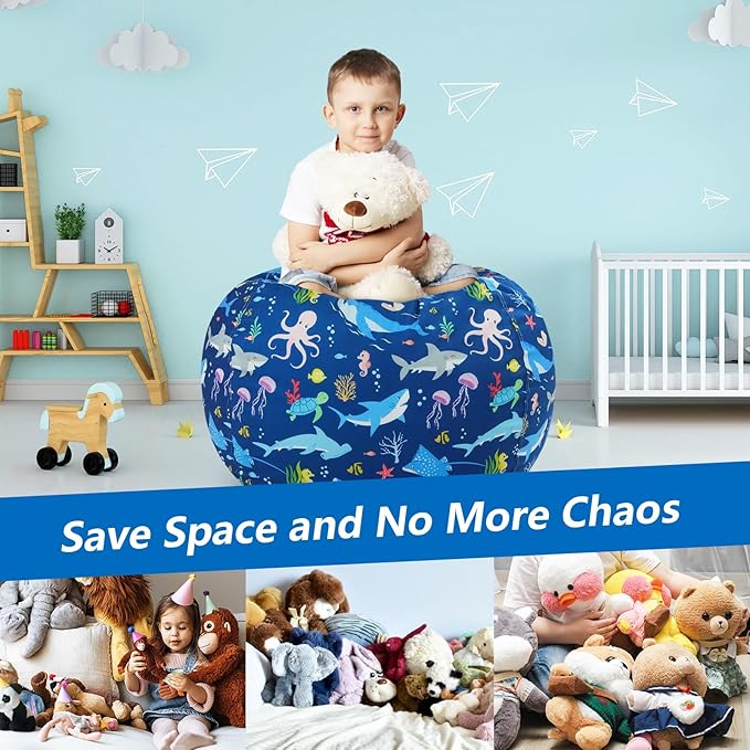 Bean Bag Chair for Kids Stuffed Animal Storage Beanbag Chairs,Toddler Toy Storage Organizer for Girls and Boys,Large 32'' Cover Only（No Filling