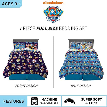 Franco Kids Bedding Super Soft Comforter and Sheet Set with Sham, 7 Piece Full Size, Paw Patrol Movie