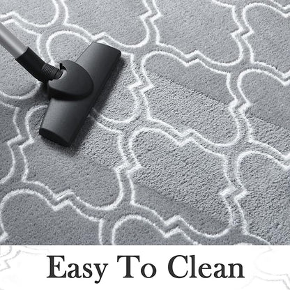 Chicrug Shag Geometric Modern Area Rug for Bedroom, 6x9 Feet Memory Foam Indoor Carpet, Fluffy Rug for Living room Bedside Room Decor for Family Girls Kids Nursery Play Mat, Grey/White