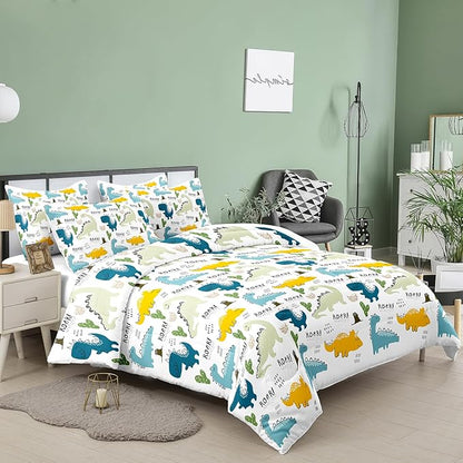 NINENINE Dinosaur Bedding Set for Kids,Queen Size Dinosaur Comforter Sets for kids boys,Blue Bedding Sets Cute Bed Set with 1 Comforter 2 Pillowcases