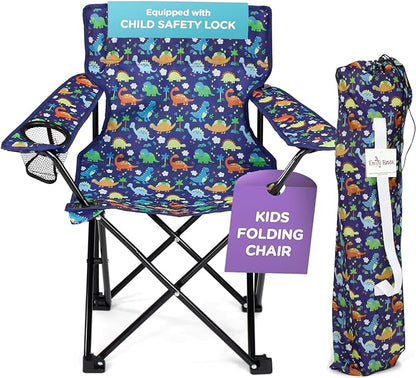 Emily Rose Kids Folding Chair | Beach Chair with Safety Lock- Camping Chair for Boyos Girls Toddler with Cup Holder & Carry Case- Tailgate, Travel, Lawn- for Indoor & Outdoor (Playful Dinosaurs)