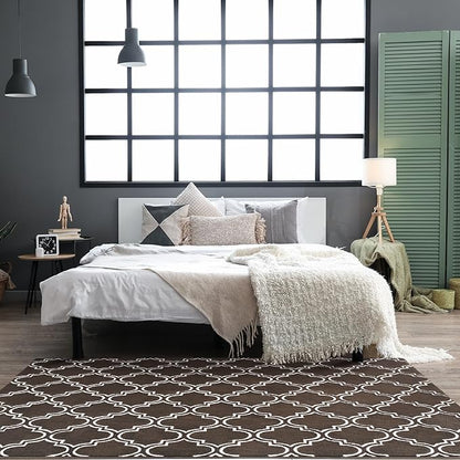 Chicrug Shag Geometric 6x9 Area Rug for Living Room, Large Modern Memory Foam Indoor Carpet, Fluffy Rug for Bedroom Bedside Room Decor for Family Girls Kids Nursery, Brown/White