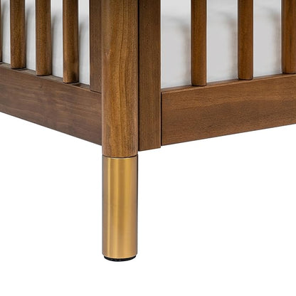 babyletto Gelato 4-in-1 Convertible Mini Crib in Natural Walnut and Brushed Gold Feet, Greenguard Gold Certified