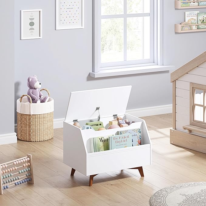UTEX Kids Toy Box, Wooden Toy Chest, Kids Storage Organizer Bench with Front Book Storage Area for Boys and Girls, Children's Furniture, White